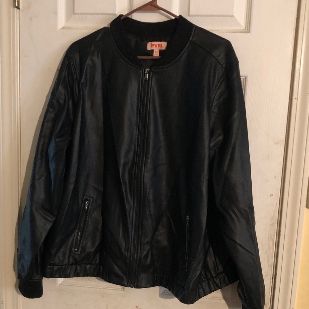 EVRI Black Faux Leather Bomber Jacket with Zip Pockets